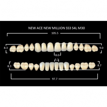 New Ace & New Million зубы акриловые двухслойные и однослойные, полный гарнитур, фасон SS3/S4L M30, цвет A1, 28 шт.