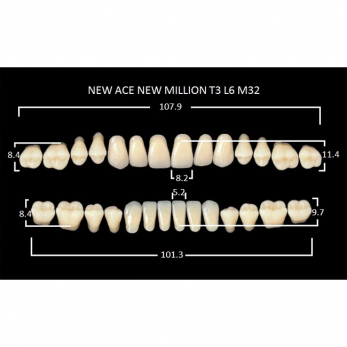 New Ace & New Million зубы акриловые двухслойные и однослойные, полный гарнитур, фасон T3/L6 M32, цвет A1, 28 шт.