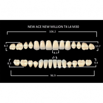 New Ace & New Million зубы акриловые двухслойные и однослойные, полный гарнитур, фасон T4/L4 M30, цвет B3, 28 шт.