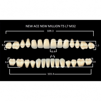 New Ace & New Million зубы акриловые двухслойные и однослойные, полный гарнитур, фасон T5/L7 M32, цвет A2, 28 шт.