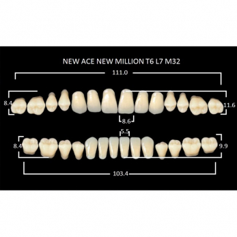 New Ace & New Million зубы акриловые двухслойные и однослойные, полный гарнитур, фасон T6/L7 M32, цвет A4, 28 шт.