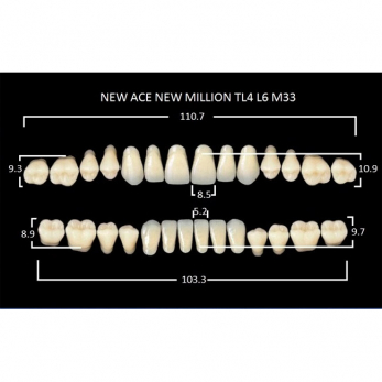New Ace & New Million зубы акриловые двухслойные и однослойные, полный гарнитур, фасон TL4/L6 M33, цвет C3, 28 шт.