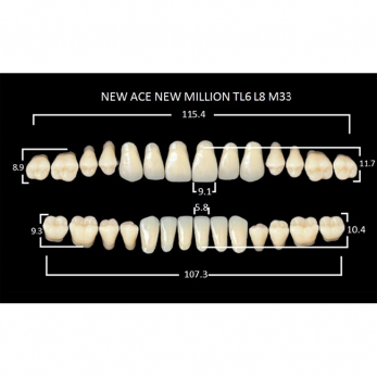 New Ace & New Million зубы акриловые двухслойные и однослойные, полный гарнитур, фасон TL6/L8 M33, цвет C4, 28 шт.