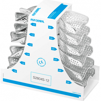 Asa Dental Perma-Lock High Grip набор слепочных ложек из нержавеющей стали, с перфорацией, с увеличенным бортиком, 12 шт.