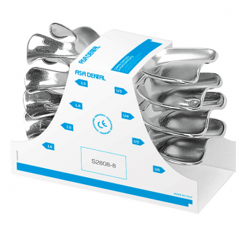 Asa Dental Edentulous набор слепочных ложек для беззубых челюстей из нержавеющей стали, без перфорации, с бортиком, 8 шт.