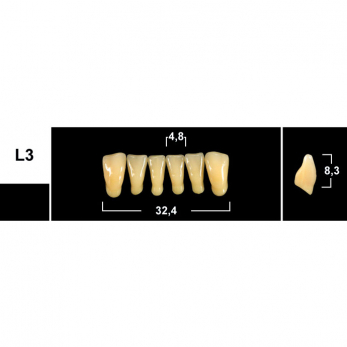 Tribos зубы акриловые, фронтальные нижние, фасон L3, цвет A3, 6 шт.