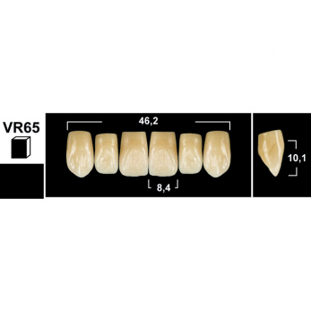 Tribos зубы акриловые, фронтальные верхние, фасон VR65, цвет A3, 6 шт.